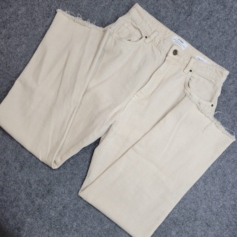 Cotton On Jeans Womens 8 Beige Frayed Hem Long Americana Straight Leg Streetwear